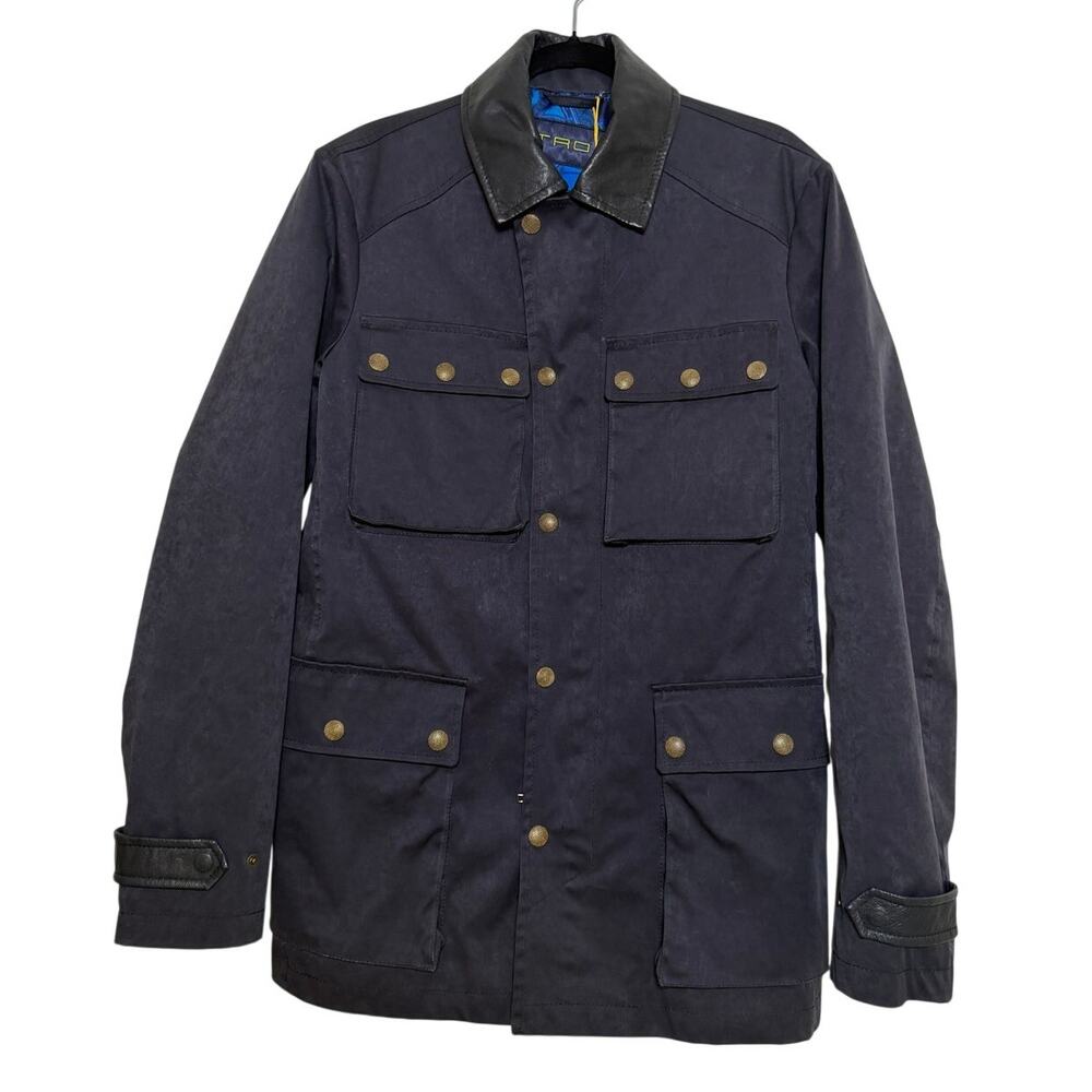 Etro NWT Chrore Jacket Blue Men's Utility with Lambskin Collar